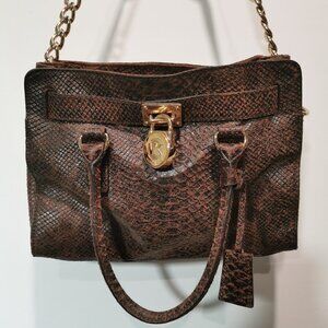 Brown/Gold Suede Croc Embossed Special Edition Satchel/Shoulder Bag #260